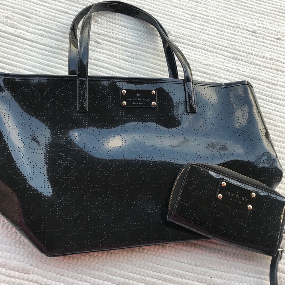 kate spade Black Patent Tote with Matching Wristlet